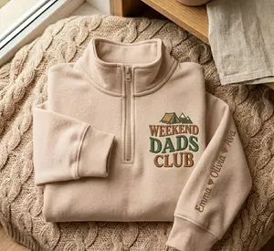[SHIP FROM US - FLASH SALE] Weekend Dads Club Embroidered Quarter Zip Sweatshirt Personalized Dad Quarter Zip Father's Day Gift Camping Dad Pullover