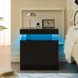 Modern LED Bedside Cabinet with Gorgeous Lighting, Multiple Drawer Nightstand with Efficient Ambient Light,Bedroom Storage Furniture, Adjustable Color Bedside Table for Living Room