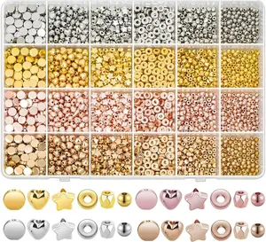 2160 Pieces Gold Spacer Beads Set, Assorted Bracelet Beads for DIY Jewelry Making(Gold, Sliver, Rose Gold