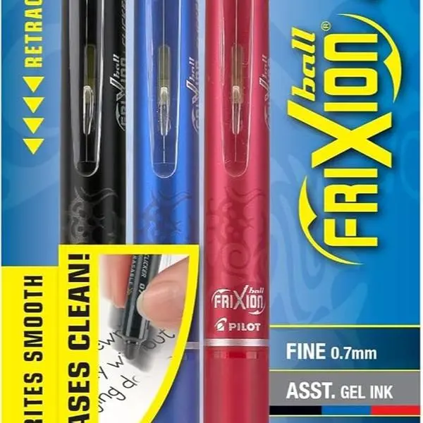 FriXion Clicker Erasable, Refillable & Retractable Gel Ink Pens, Fine Point, Black/Blue/Red Inks, 3-Pack (31467)
