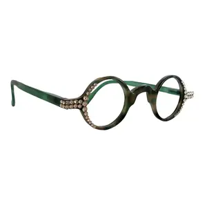 Picasso, (Bling) Women Reading Glasses W (Clear) Genuine European Crystals, Round Circle Green Tortoiseshell NY Fifth Avenue