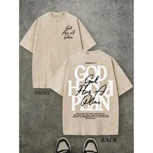 Vintage Washed Christian T-shirt with Double-Sided "God Has a Plan" Print, Unisex 230gsm Heavyweight Soft Cotton, Casual Round Neck Streetwear