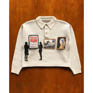 Mens High Quality Knitted Gallery Sweater Loose Long Sleeve Patchwork Polo Shirts Pullover Solid Color Trend Men Streetwear