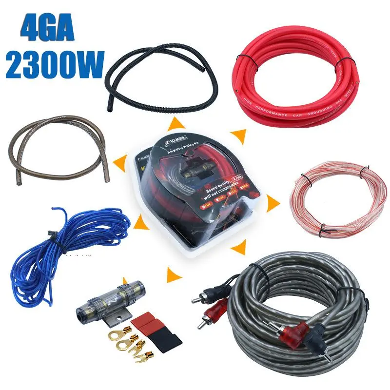 2300W 4GA Car Audio Amplifier Wiring Kit, Premium Subwoofer Install Cable Set with RCA Cord, Power Wire, Ground Wire and Fuse Holder for Car Stereo