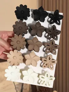 15pcs a variety of flower-shaped small grip clip mini cute small curry color series, hollow bauhinia lily 9 petals flower simple versatile, suitable for a variety of hairstyles ladies accessories daily wear and match Hairpins