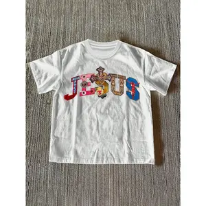 Jesus Collage Art T-Shirt | Christian Faith Graphic Tee | Oversized White Cotton Top