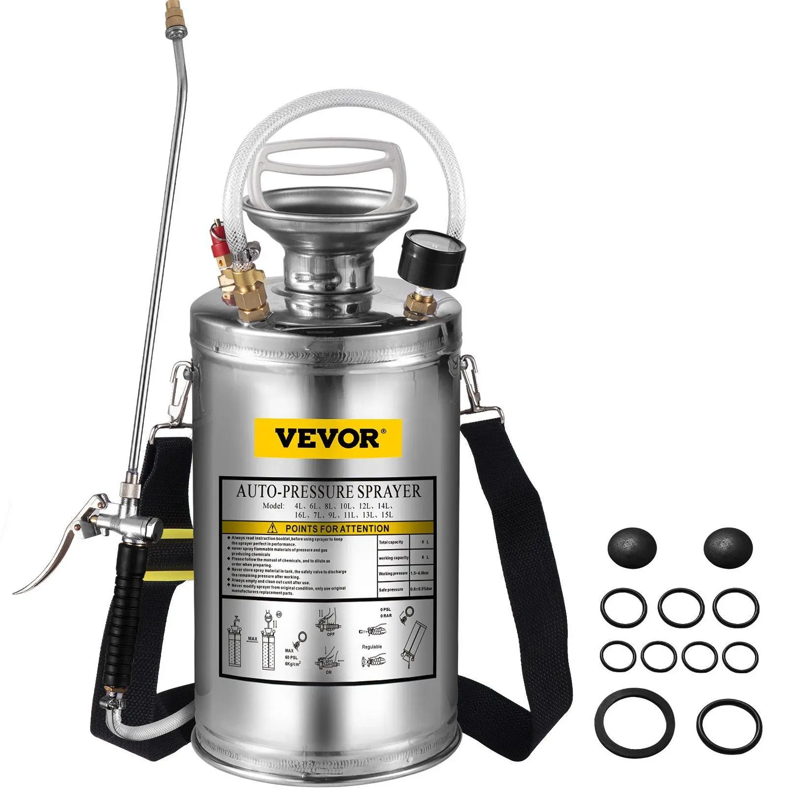 VEVOR Stainless Steel Sprayer, Set with Wand& Handle& Reinforced Hose, Hand Pump Sprayer with Pressure Gauge&Safety Valve, Adjustable Nozzle Suitable for Gardening& Sanitizing VEVOR Super Brand Day#BacktoSchool