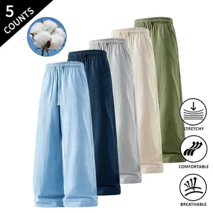 Summer wins! 5-Pack Men’s Comfortable Straight-Leg Pants with Elastic Waist for Daily Errands, Gym Workouts, and Weekend Gatherings