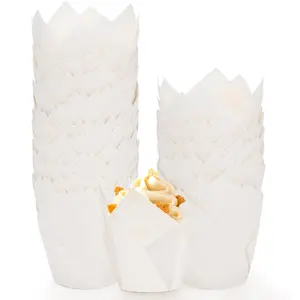 200pcs White Tulip Cupcake Liners for Baking Cups, Premium Parchment Paper Tulip Muffin Liners, Greaseproof Cupcake Wrapper for Party, Christmas