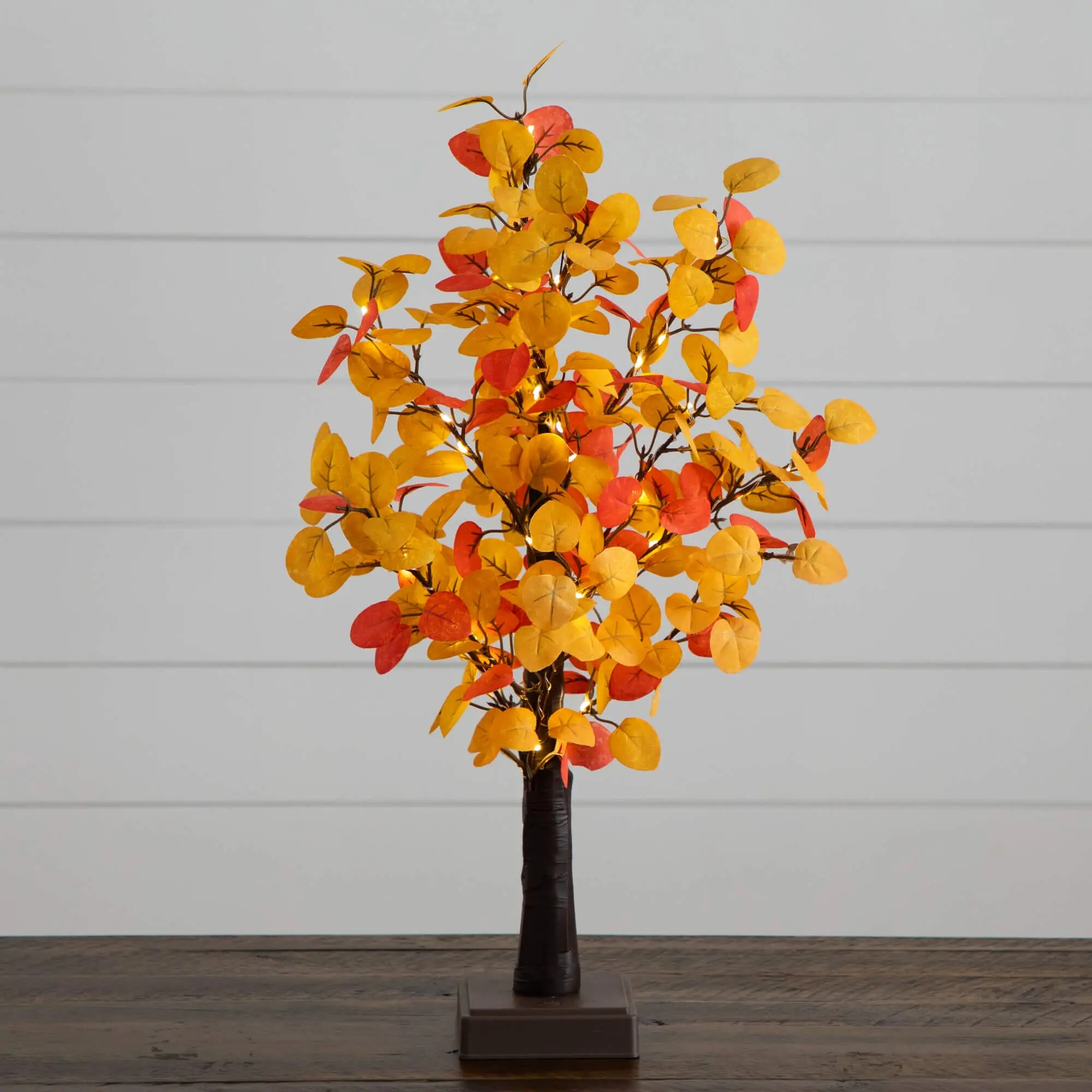 21" Pre-Lit Bright Eucalyptus Artificial Decorative Fall Plant, 50 Warm White LED Lights, Detachable Base, Halloween Centerpiece, Home Decor Accent