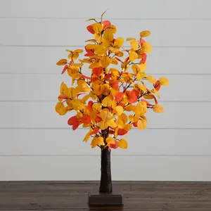 21" Pre-Lit Bright Autumn Eucalyptus Artificial Fall Tree with 50 Warm White LED Lights and Detachable Base