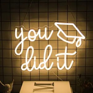 Congrats Grad Neon Sign You Did It LED Neon Light Sign Warm White Congrats Light up Sign Background Neon Signs for Wall Decor Celebrate Neon Lights for Class of 2026 Graduation Party Decor Gift
