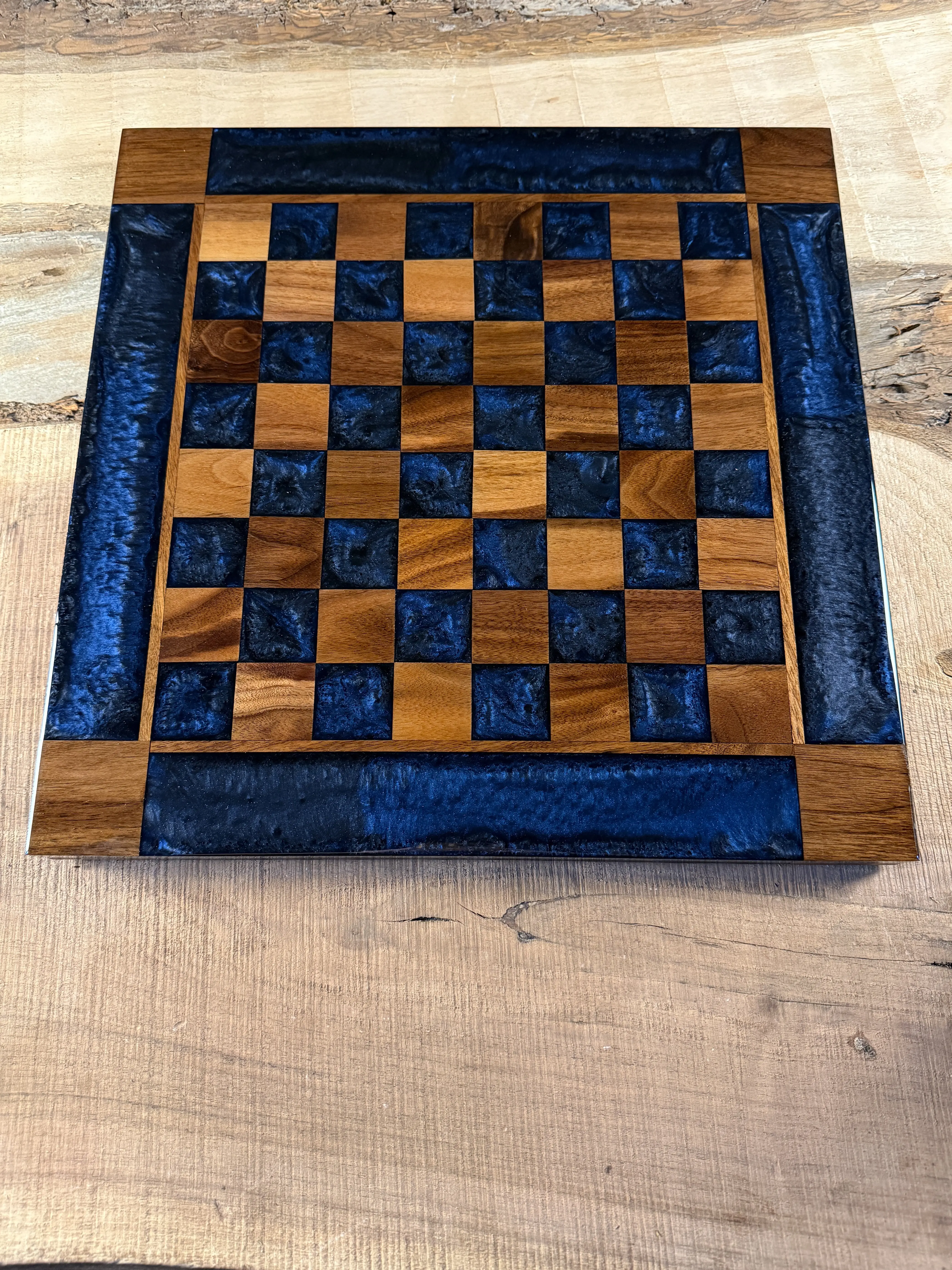 Midnight Blue Walnut Chess Board (INCLUDES PIECES)
