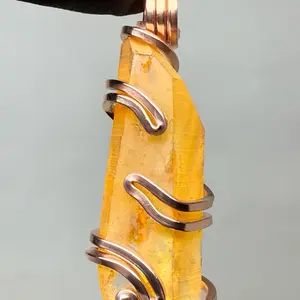Arkansas Golden Healer Quartz Copper PENDANT Light of Lemuria Artisan Crafted Unique Design Crystal Healing Whole Brain Activation Auspicious Birthday Anniversary Daily Engagement Wedding