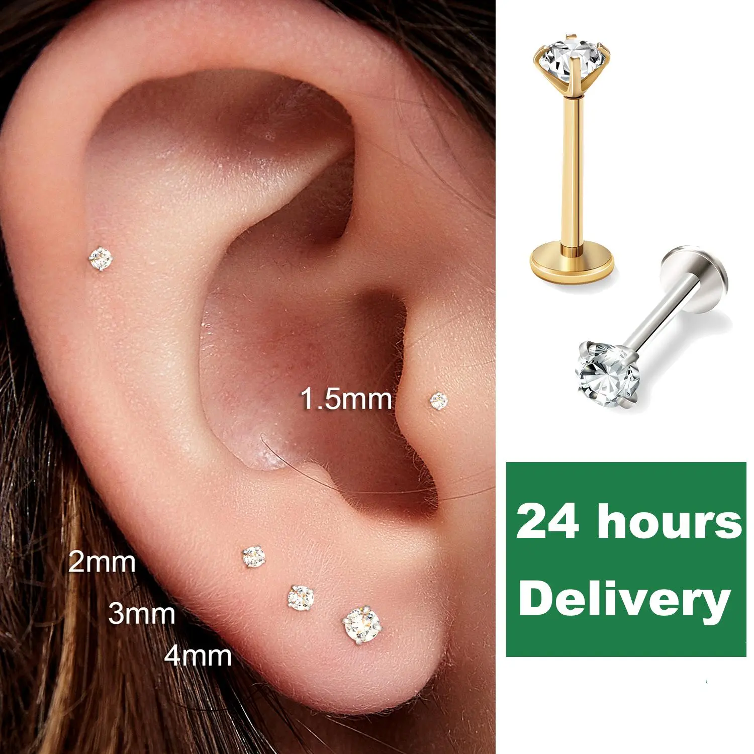 Stainless Steel Eearring Nose Stud Cartilage Piercing Jewelry Helix Tragus Lip Flat Back Tiny Earrings for Women 18G
