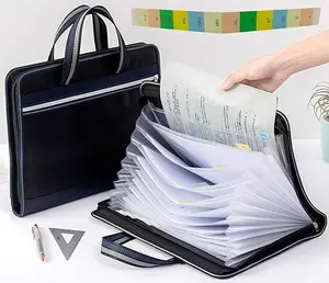 Canvas Expanding Files Organizer, Waterproof Accordion File Organizer with Color Labels, A4 Size,13 Pockets File Folders with Handle, Business Document Bag Briefcase Waterproof Fabric(Black)