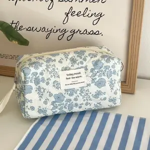 New Small Fresh Corduroy Makeup Bag, Octagonal Floral High-Quality Portable Large Capacity Travel Storage Bag, Handbag