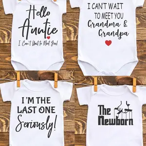 Can't wait to meet grandma grandpa&auntie Baby Bodysuit Pregnancy announcement Clothes one piece Boy Girl shower gift