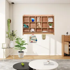 Wall Mount Cubby Storage Organizer 15 Cubbies with Shoe Shelf Hooks 47Inch Width Daycare Shelves for Toys Classroom Furniture Kids Room Organization