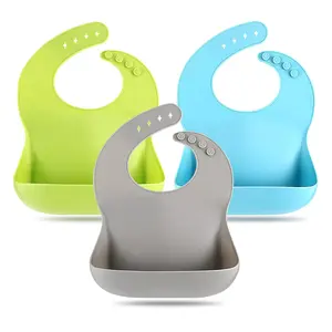 Set of 3 Silicone Baby Bibs for Boys & Girls, Adjustable Soft Waterproof Bibs for Babies & Toddlers, Easy Clean Feeding Bibs