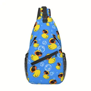A Stylish And Durable Crossbody Chest Bag Featuring a Cartoon Duck in Glasses, Perfect for Hiking, Shopping, Work, Leisure Travel, Or As a Beach And Fishing Backpack. It Offers Ample Storage And Makes a Great Christmas Gift for School Or Travel Addi