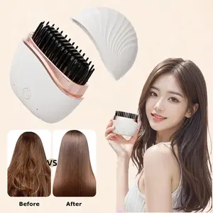 Wireless Hair Straightener Comb, Cordless Ionic Smoothing Hair Brush, Mini Pocket Model with 30 s Fast Heating and Adjustable Temperature
