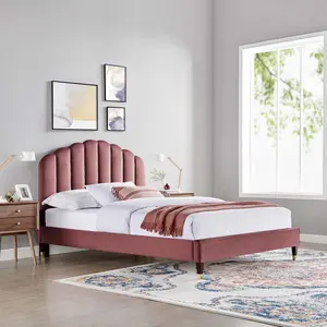 Modway Daisy Performance Velvet Queen Platform Bed in Dusty Rose