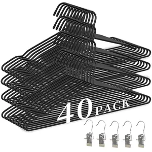 WSJYKN 40Pack Heavy Duty Thickened & Reinforced Metal Hangers with 5 Clothes Pins，Non-Slip Black Metal Hangers, 50 lbs Weight Capacity, Ideal for Coats, Suits, Shirts & Dresses