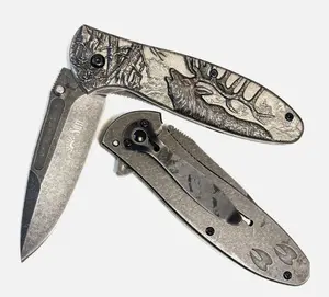 8" stonewashed elk engraved fruit knife for kitchen