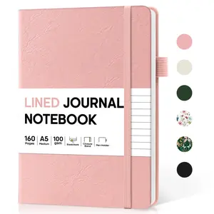 Lined Journal Notebook for Women & Men, Hardcover Leather Journal for writing, A5 College Ruled Notebook for Work & Note Taking, Perfect for Office School Home Supplies, 160 Pages, Pink