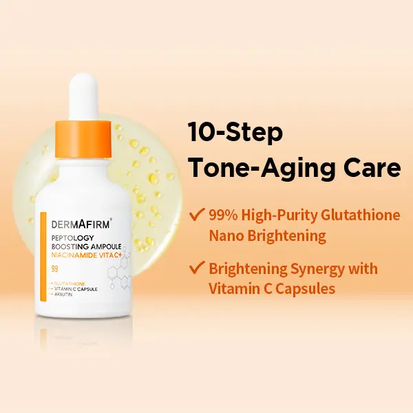 glutathione vitamin c niacinamide arbutin DERMAFIRM Peptology Niacinamide Vitamin C Ampoule - Glass Skin Flawless  with 15% Niacinamide Brightening Ampoule with Glutathione for Radiance  Boost Korean Skincare 30ml Radiant Serum
