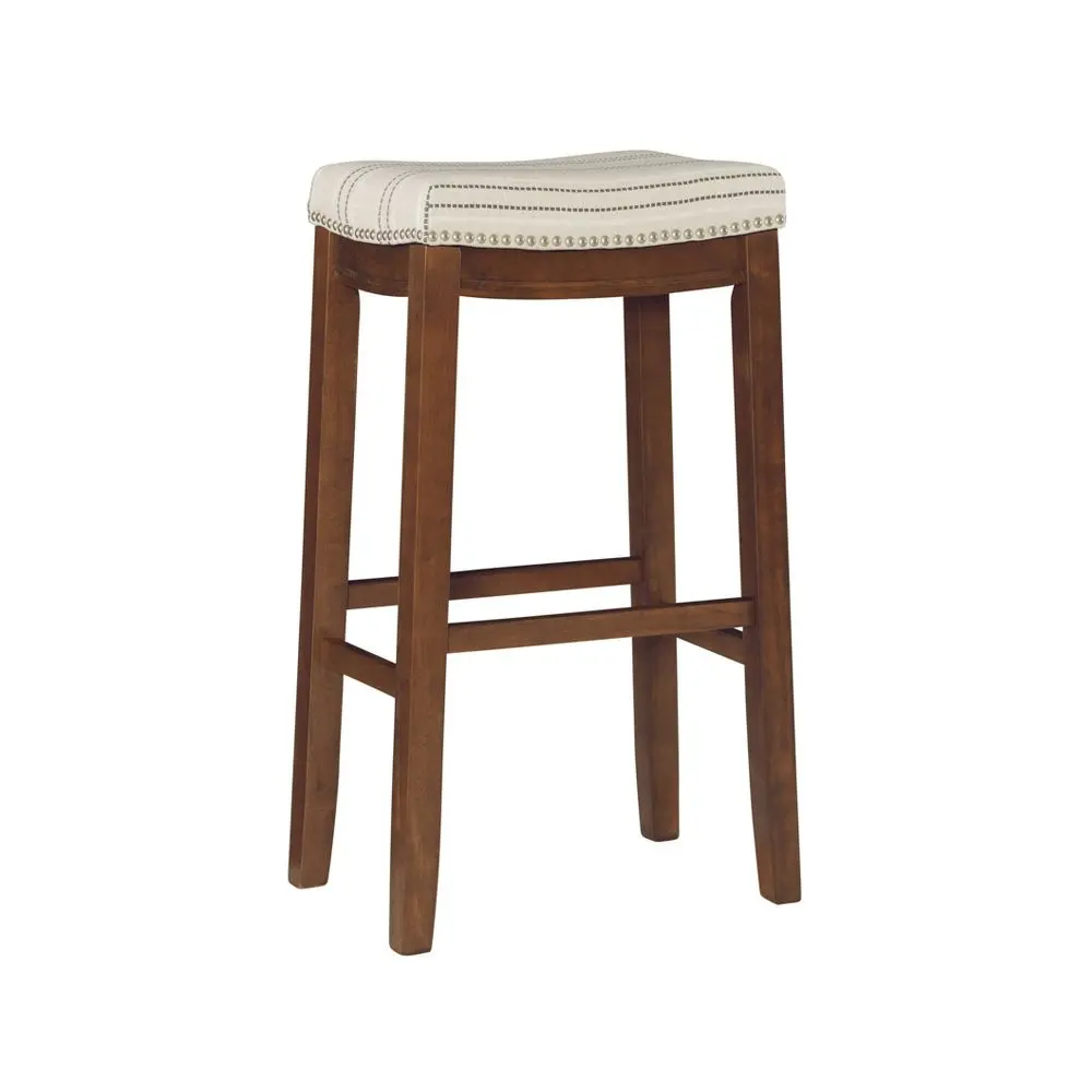 Linon Backless Linen Counter Stool Bar Saddle Wood Dining Room