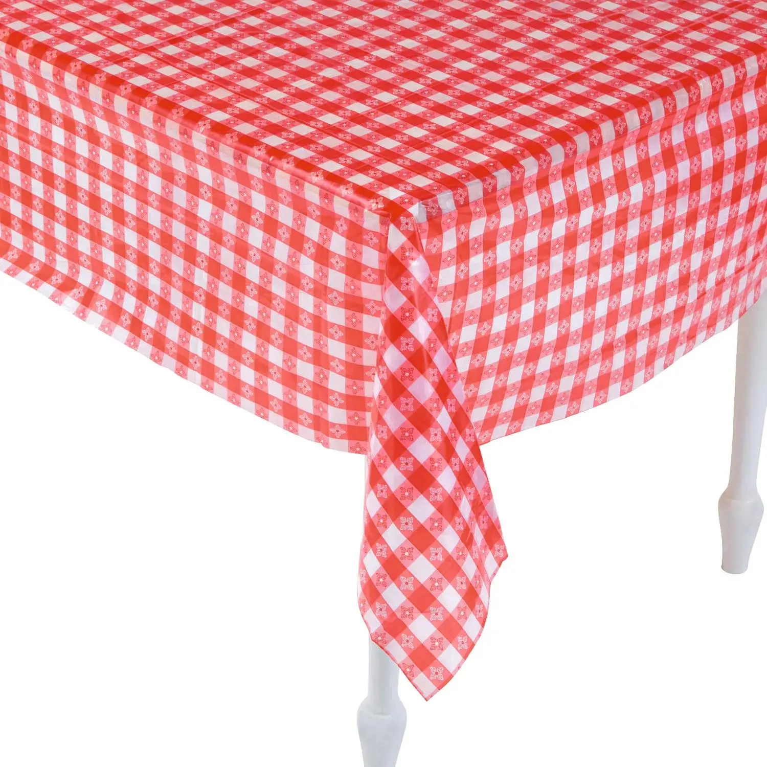 52" x 90" Bulk 12 Pc. Red & White Checkered Rectangle Disposable Plastic Tablecloths