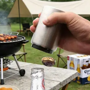 Automatic Stainless Steel Beer Bottle Opener - Magnetic Press To Remove Top Cap, Ideal For Home, Camping, Bar And Parties |       Easy To Open, Portable And Durable (1 Unit)