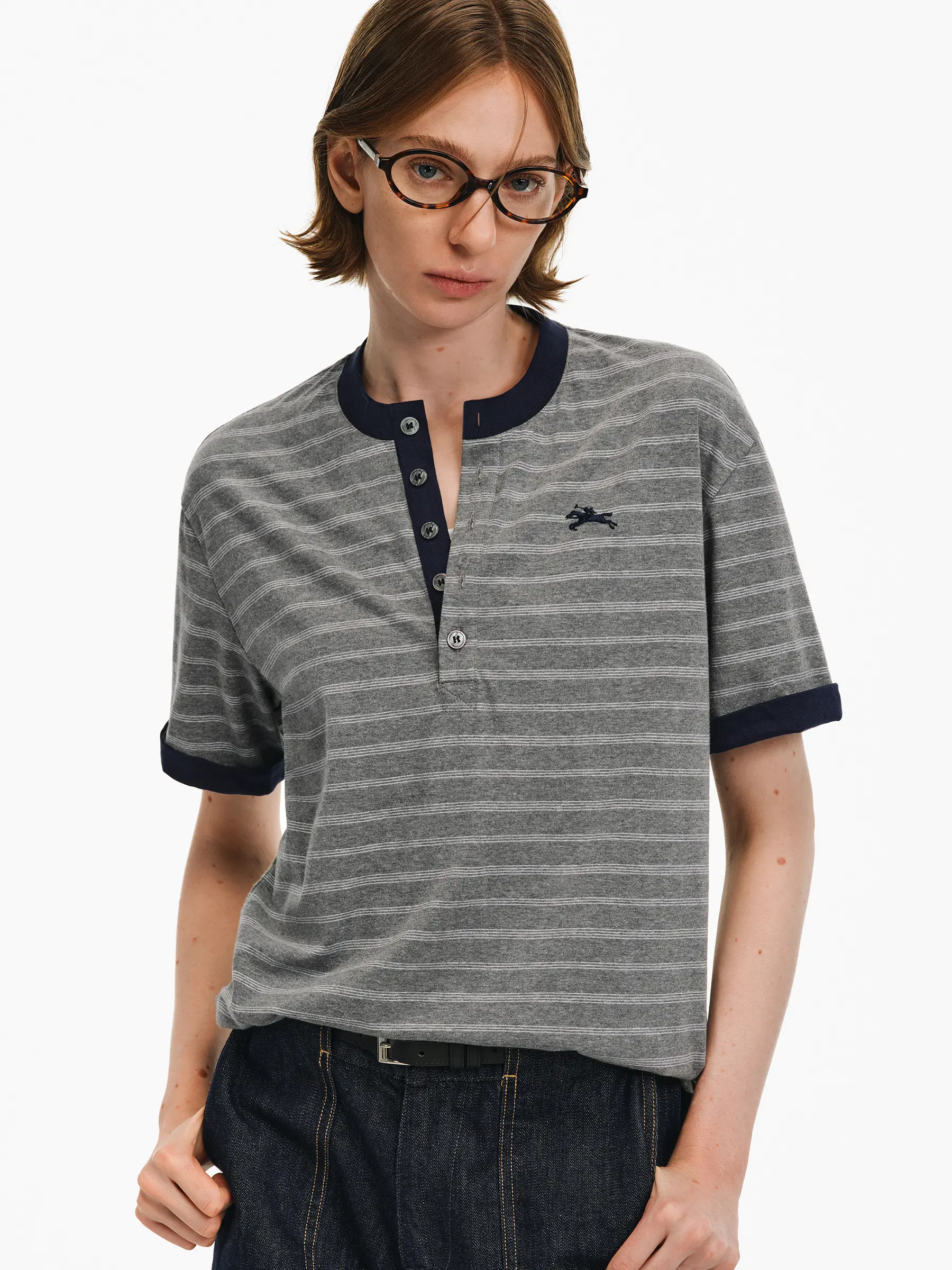 PCLP Retro Contrast Stripe Short Sleeve T-Shirt – Breathable Casual Summer Top