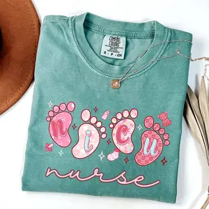 Comfort Colors NICU Nurse TShirt, Pink Coquette NICU Tee, Neonatal Nurse Gift, Nurse Week Gift, RN Appreciation, Baby Footprints, Unisex Tee