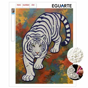 DIY Pearl Painting Kit, and Tiger Pattern, Mosaic Art Cross Stitch Set, Pearl Puzzle Embellishment, Home Decor Wall Hanging, Gift