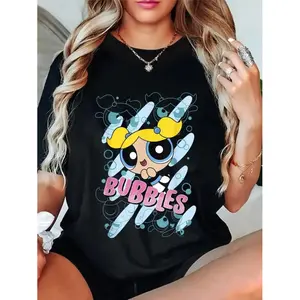 CN The Powerpuff Girls Bubbles Moves T-Shirt Novelty Graphic T Shirt funny tshirt Undershirts Tees Casual Streetwear Classic Plain Men's Women Cotton Moisture Wicking Short Sleeve Crew Neck