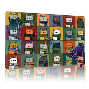 24 Cute Cartoon Cats Scarf Pattern TCG Playmat 12x24inch Non-Slip, Cozy Festive MTG Playmat for Card Game Enthusiasts, Family Gathering & Gift