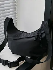 Simple Solid Color Crescent Crossbody Bag Adjustable Strap Shoulder Bag for Women Daily Commute Casual Handbag
