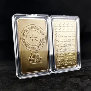 1pc Royal Canadian Mint 1 Oz Gold Bar Replica-Alloy Material Decorative Collectible, Maple Leaf Pattern Design, Collectible Gift, Fun Gift, Suitable For Home, Desktop Decoration