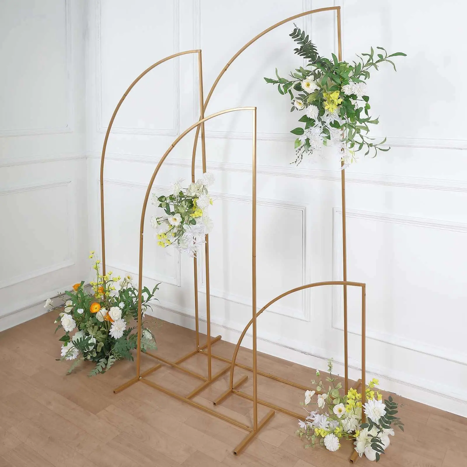 Set of 4 Gold Metal Wedding Arch Chiara Backdrop Stand, Half Moon Floral Frame Arbor Display 2.5ft,5ft,6ft,7ft, Backdrop Decoration, Arched Backdrop