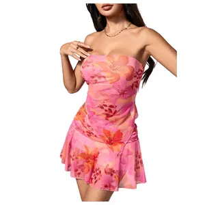 Women's Mini Skirt Set 2 Piece Floral Print Tube Top Skirts Going Out Outfits Beach Vacation Clothes