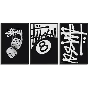 Trendy 8 Ball Black And White Wall Art Minimalist Dice Poster Y2k Urban Pop Canvas Print Set Of 3 Teen Room Dorm Wall Decor For Bedroom Living Room Office Unframed