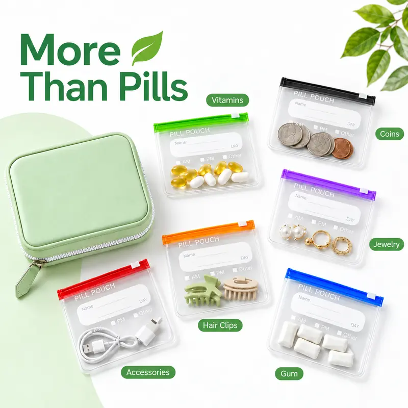 Mini Fish Pills A7 Large Waterproof Pill Pouch Organizer with 14 Color-Coded Zipper ...