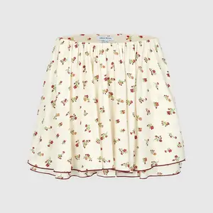 URBAN REVIVO 2026 Printed Pull On A-Line Mini Skirts Fitted High Waist Summer Cute Cartoon Style 100% Viscose 92% Cotton 8% Elastane Thin Stretch Fabric, Lady, Women