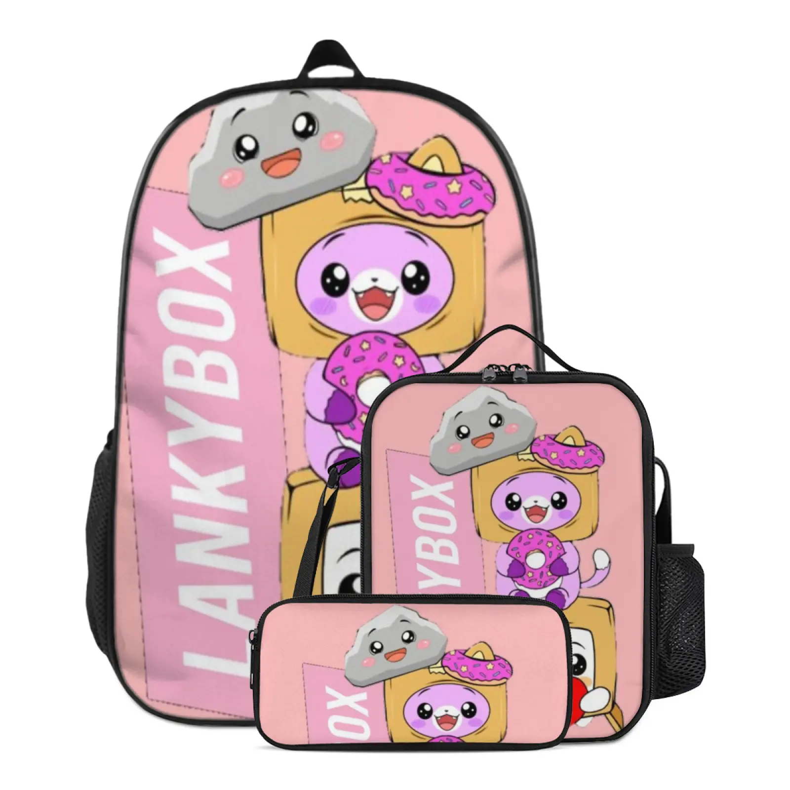 Creative Lankybox large capacity backpack set Lightweight Lankybox toys backpacks Multi-function Lankybox merch  Travel Hiking Rucksack Backpack Includes Lunch Bag Pencil Case  Lankybox stuffs