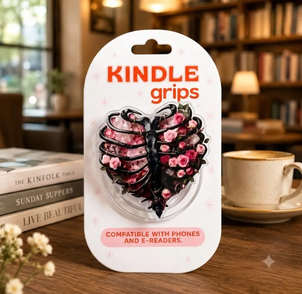Gothic Ribcage Heart Phone Grip, MagSafe Phone Grip Stand, Skeleton Floral Holder Grip, Pastel Goth Phone Holder, Romantic Rose Gift, Cute Gothic Accessory