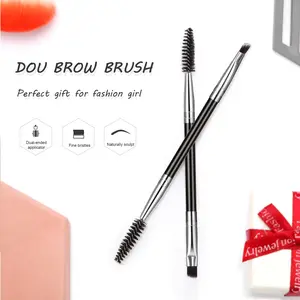 Eyebrow Spoolie Brush and Angled Brow Brush, Multi-functional Mini tool for Tinting Angled Eyebrow, Suitable for Cream Gel (Silver)