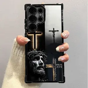Jesus Pattern Phone Case Suitable for Samsung Galaxy S23 Ultra S24 Plus S25 S22+ FE Edge Four Corner Air Cushion Anti Drop Transparent Full Coverage Cover